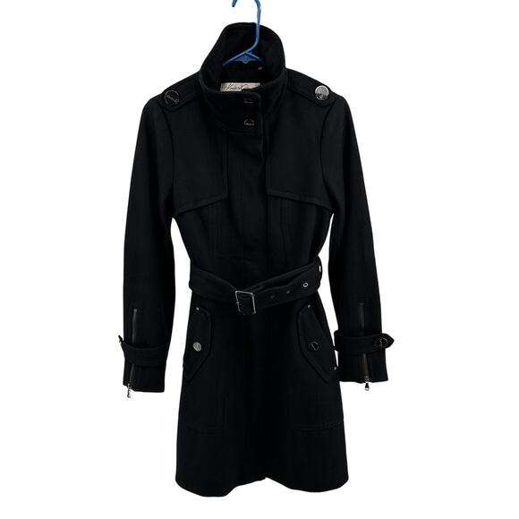 Kenneth Cole New York Waist Tie Coat WMNS 4 Black Wool Blend Zip Up Lined Jacket - Picture 1 of 10
